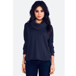 Michael Stars Cashmere Wool Blend Black Ribbed Knit Cowl Neck Sweater Size Med